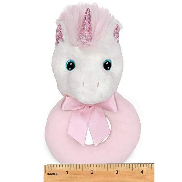 5.5” Baby Rattle Unicorn Plush Toy (pink & white) - Bearington Baby Collection - Picture 2 of 6